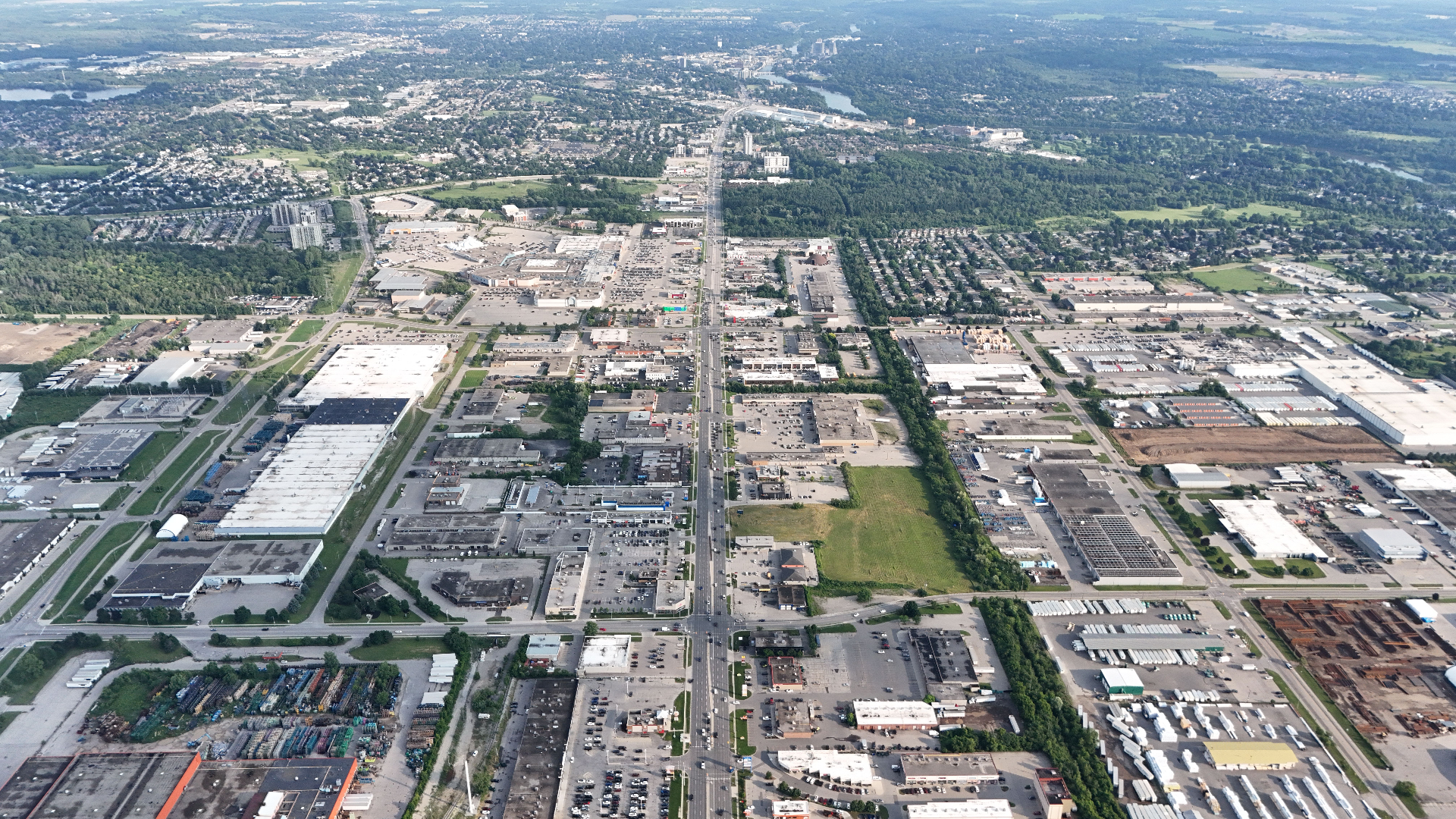 Aerial view of a Midwest industrial corridor